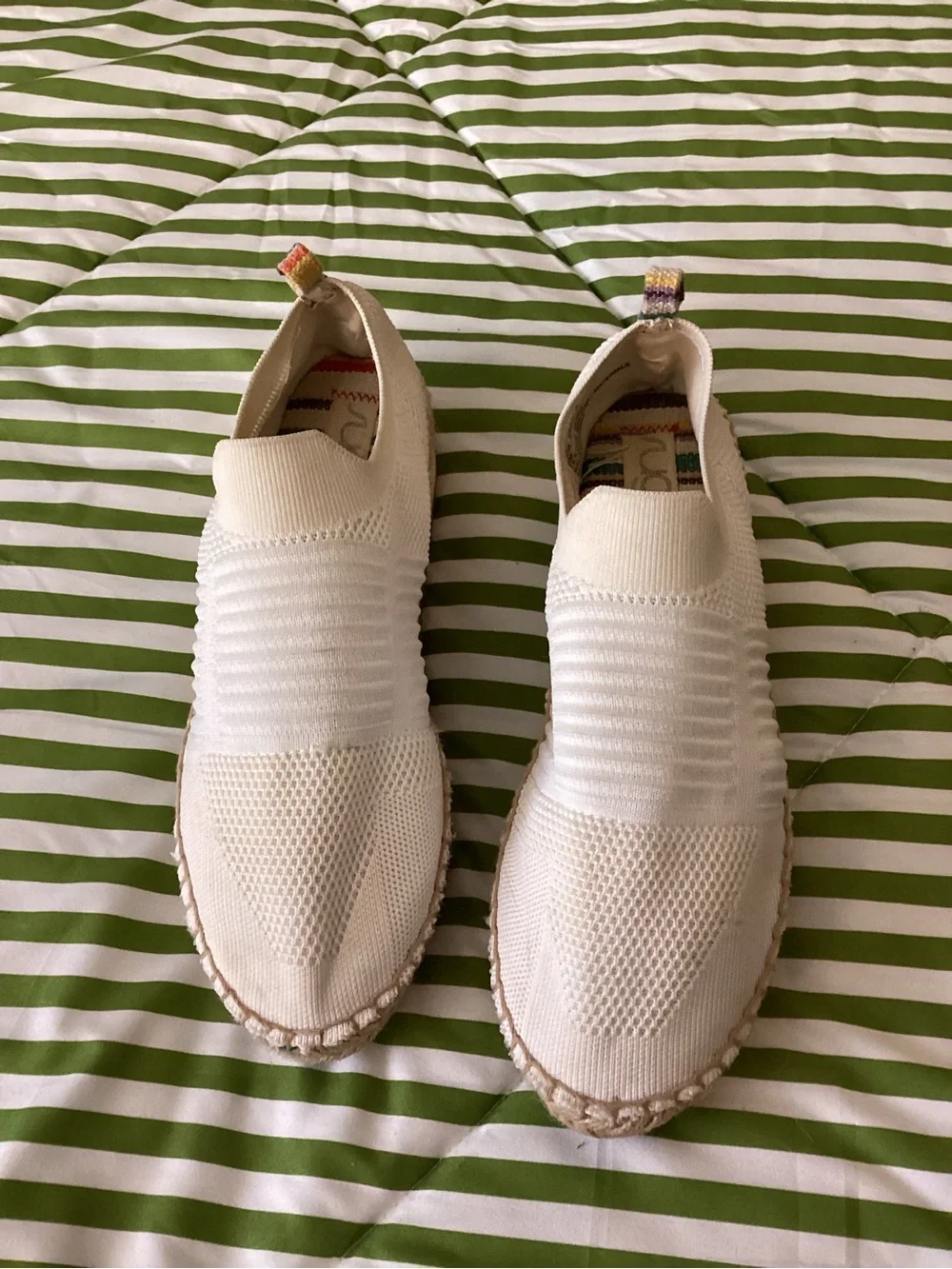 Sugar Cream Knit Espadrille Slip-Ons with Braided Jute Trim